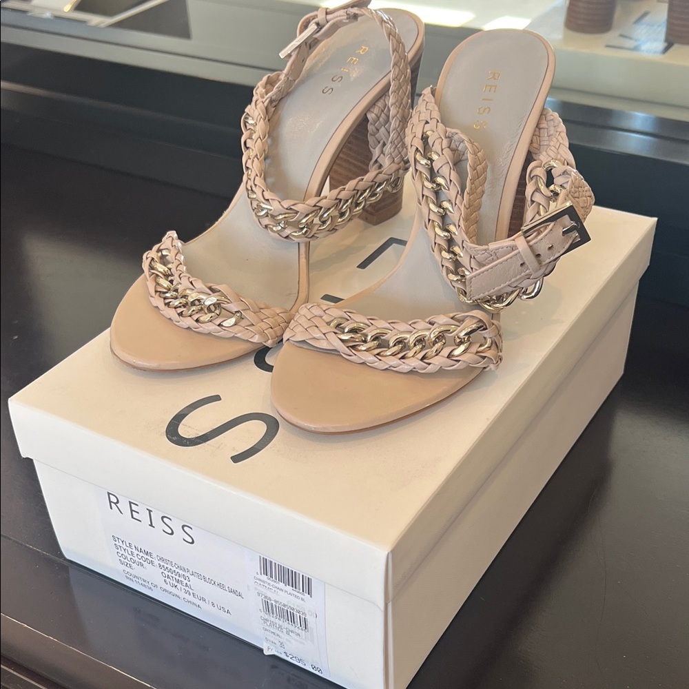 Reiss Beige Braided Chain block Heels size 8 (Euro 39)